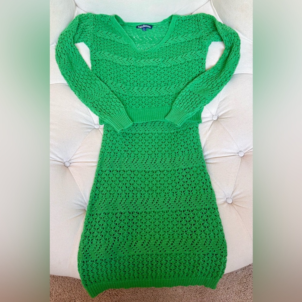 Girls Green Knit 2 Piece Dress